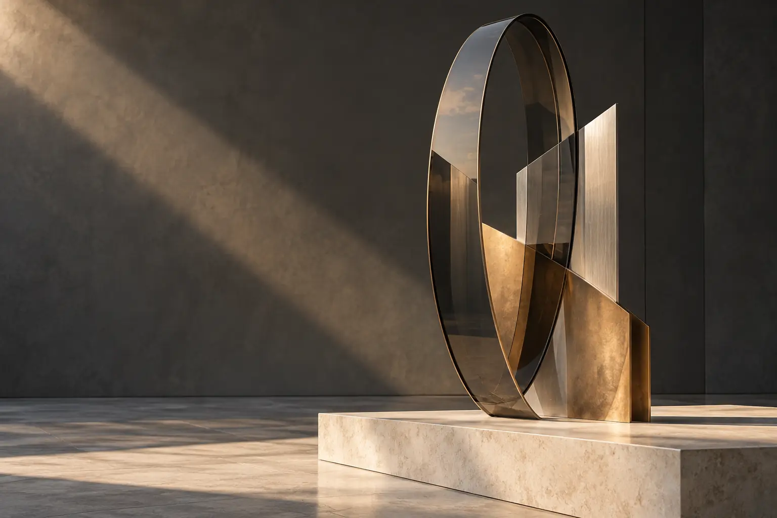 Sculptural glass and metal forms in architectural light — a study of an idea taking shape